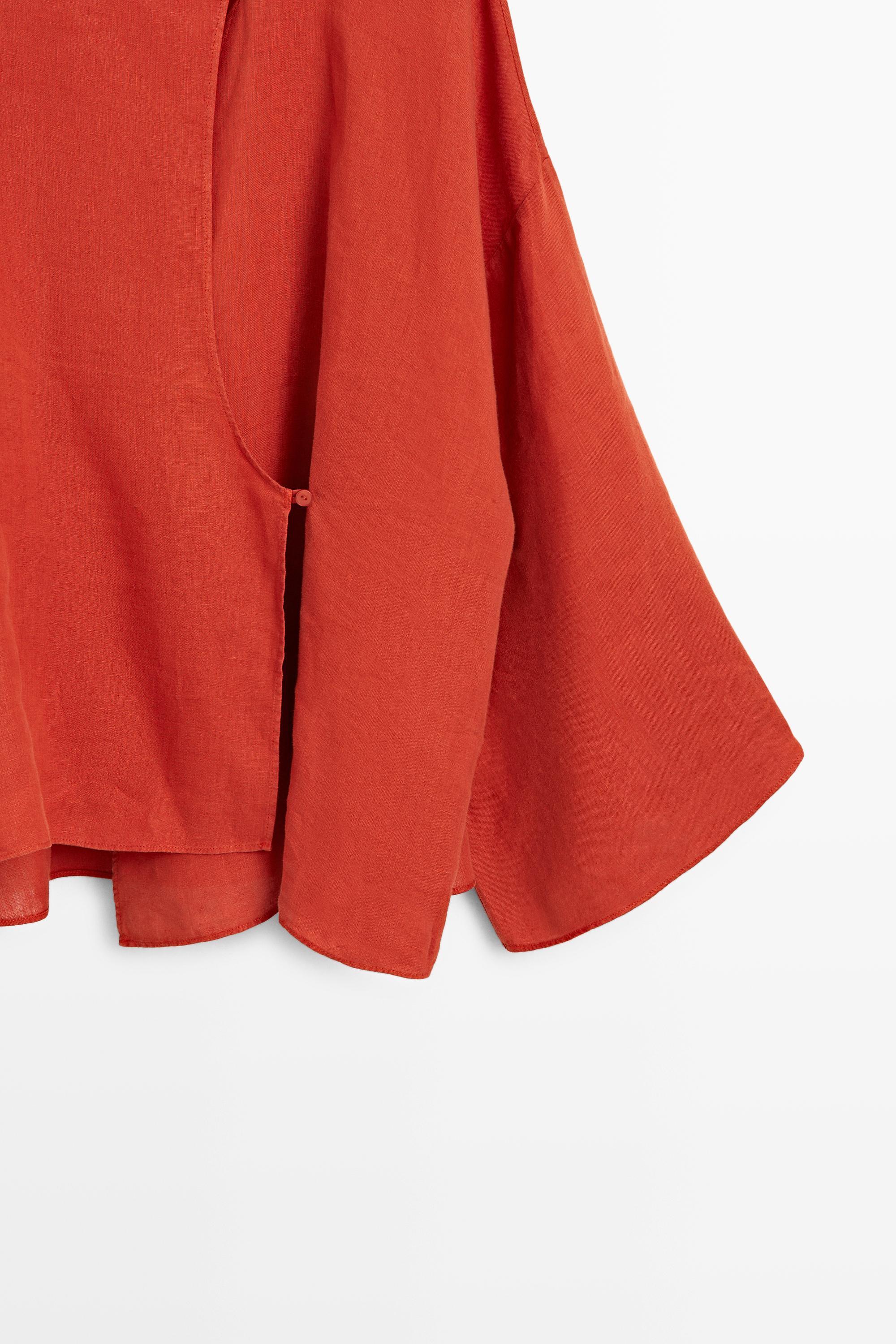 Flowing 100% linen surplice blouse